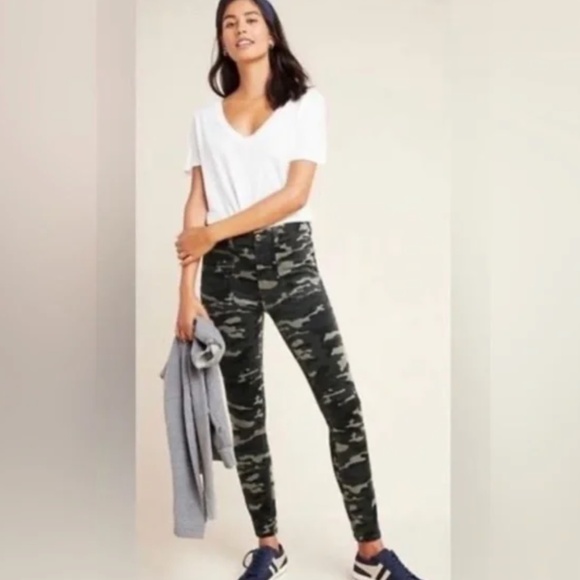 Anthropologie Pilcro Green Grey Camo Corduroy High Rise Skinny Jeans, Size 30 - Picture 3 of 14